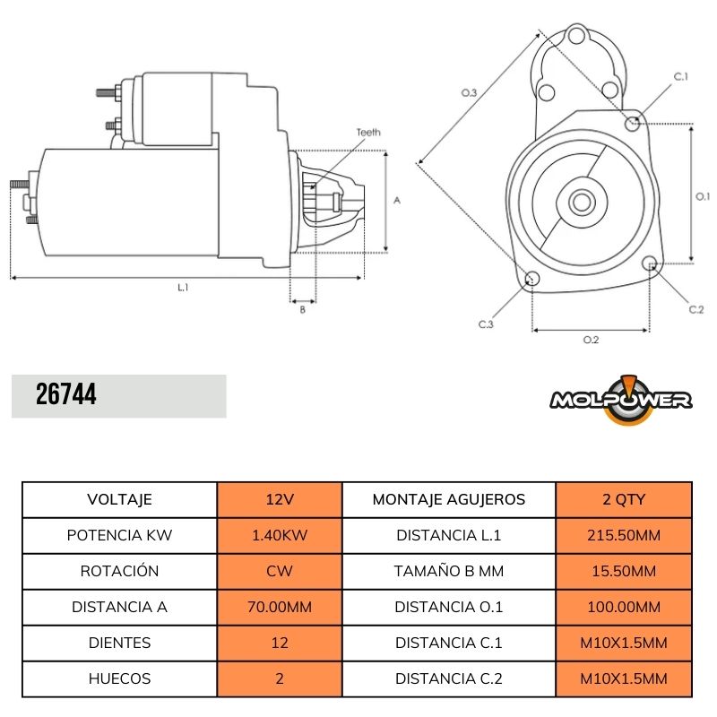 ARRANQUE MERCEDES SPRINTER 515CDI 12V T-12 2HUECOS T: BOSCH 9069060026 A9069060026 F000AL0901