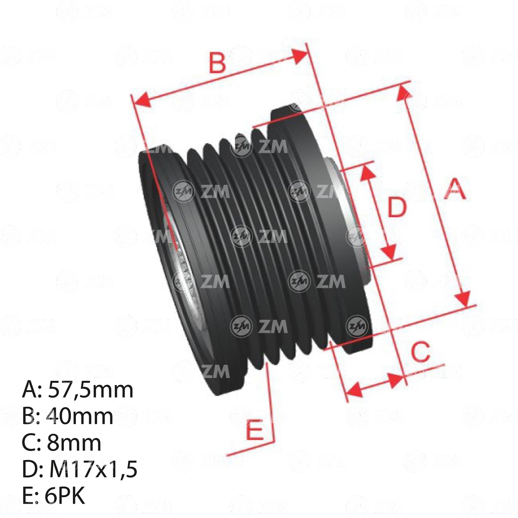 [5696.005.88] POLEA RUEDA LIBRE JEEP LIBERTY DIESEL CHEROKEE 2.8 WRANGLER 2.8 DODGE 6C CW (5536)