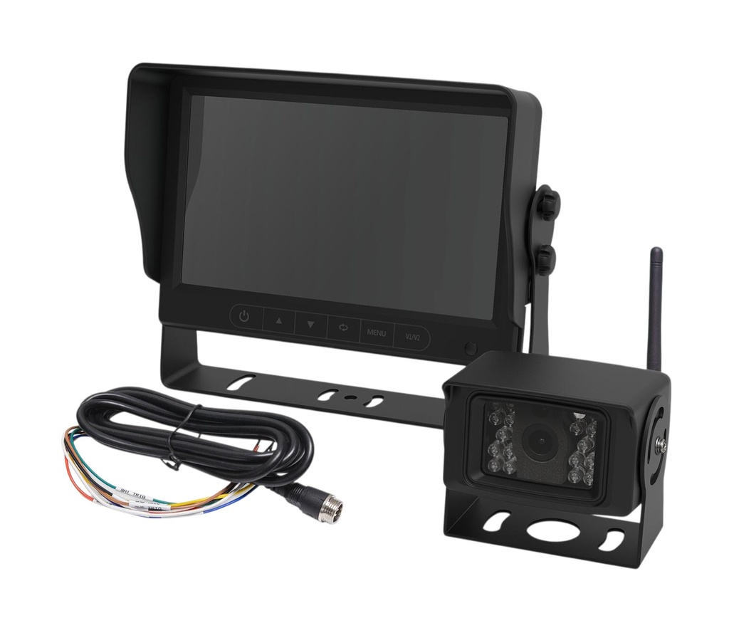 [EC-7000B-WK] CAMARA DE REVERSA INALAMBRICA 12V 24V CON PANTALLA TACTIL Y ACCESORIOS
