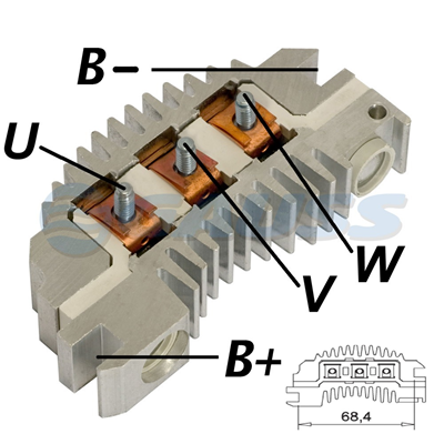 [07GA1311] RECTIFICADOR CHEVROLET 65 AMP EQV DELCO 3472311 (GA201-GA203)