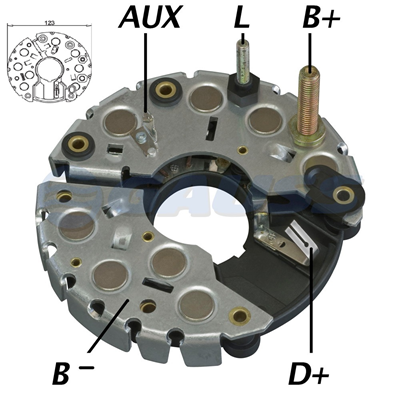 [07GA1710] RECTIFICADOR MB MERCEDES BENZ VOLVO BMW VW VOLKSWAGEN 115AMP 8X50A M8X50 M5X45TRIDIODO 123MM (GA021 GA029) TIPO BOSCH
