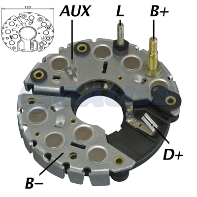 [07GA1735] RECTIFICADOR VOLVO 115AMP 8X50A M8 M6X50 TRIDIODO TIPO BOSCH