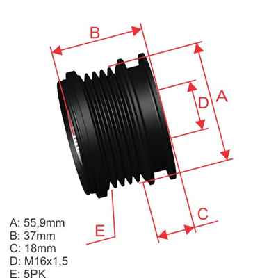 [5696.000.06] POLEA RUEDA LIBRE SKODA FELICIA I II KOMBI 1.9VOLKSWAGEN POLO R:5 RD: 56.2 ID: 17.06 W42.40 OD1 61 16X5 028903119AP VKM03109 5384