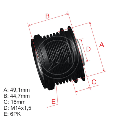 [5696.005.07] POLEA RUEDA LIBRE FORD FOCUS II 1.8 2.0 VOLVO C30 1.8 06 S40 1.8 04 V50 1.8 6X14 3M5T10300VC 1042103761 WCPN36RCX 5464