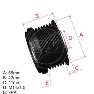 [5696.005.15] POLEA RUEDA LIBRE TOYOTA HILUX FORTUNER HILUX LAND CRUISER VIGO TAHOMA 14X7 274150L010 2741530020 0210401020 5567