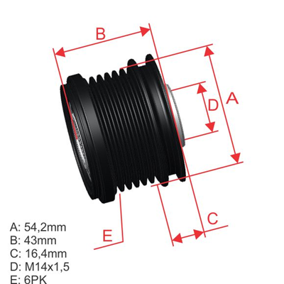 [5696.005.21] POLEA RUEDA LIBRE FORD FIESTA VI FOCUS II MAZDA 3 1.6 VOLVO C30 C70 S40 V50 6X14 8666579 237610332 5501