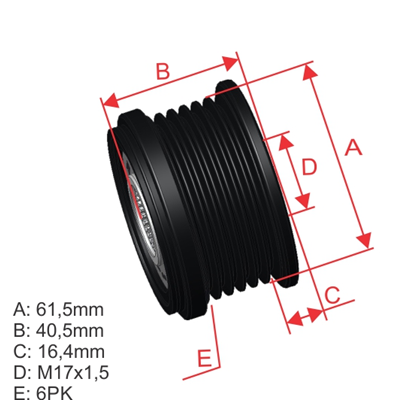 [5696.005.26] POLEA RUEDA LIBRE FIAT BRAVA PALIO 1.9 PUNTO 1.6 1.9 CHEVROLET OPEL ASTRA H 1.9 ZAFIRA B 1.9 6X17 9948513 93182514 5576