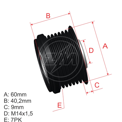[5696.005.34] POLEA RUEDA LIBRE HYUNDAI H1 STAREX 08-09 KIA SORENTO 2.5 06 7X14 37322-4A300 37322-4A310 12317790877 5592