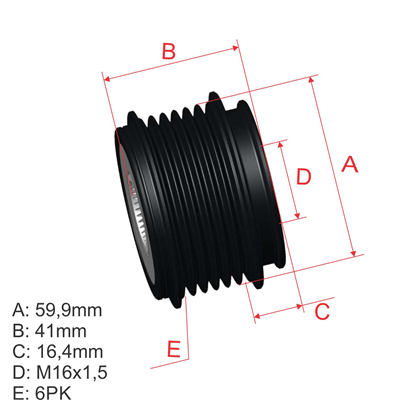 [5696.005.41] POLEA RUEDA LIBRE HYUNDAI I30 SANTAFE II TUCSON SONATA KIA CARENS III 16X6 5651 37322-27020 37322-27030