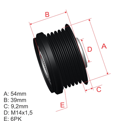 [5696.005.42] POLEA RUEDA LIBRE HYUNDAI GRAND SANTAFE IX35 SANTA FE II KIA CARNIVAL SORENTO II SPORTAGE SUZUKI SWIFT 6X14 0210402560 5350263
