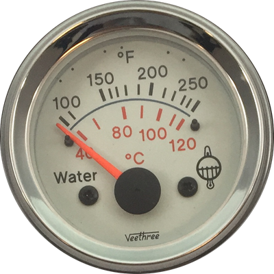 MARCADOR TEMPERATURA AGUA ELECTRICO 12V 40Ø-120Ø TABLERO BLANCO ARO CROMADO