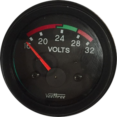 VOLTIMETRO 52MM 24V ESCALA 16-32 ARO NEGRO