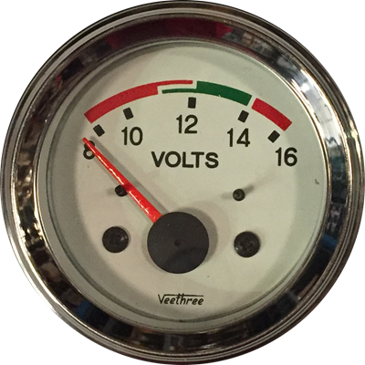 [16227006] VOLTIMETRO 52MM 12V ESCALA 8-16 COLOR TABLERO BLANCO ARO CROMADO