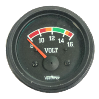 VOLTIMETRO 52MM 12V ESCALA 8-16 ESCALA COLOR ARO NEGRO