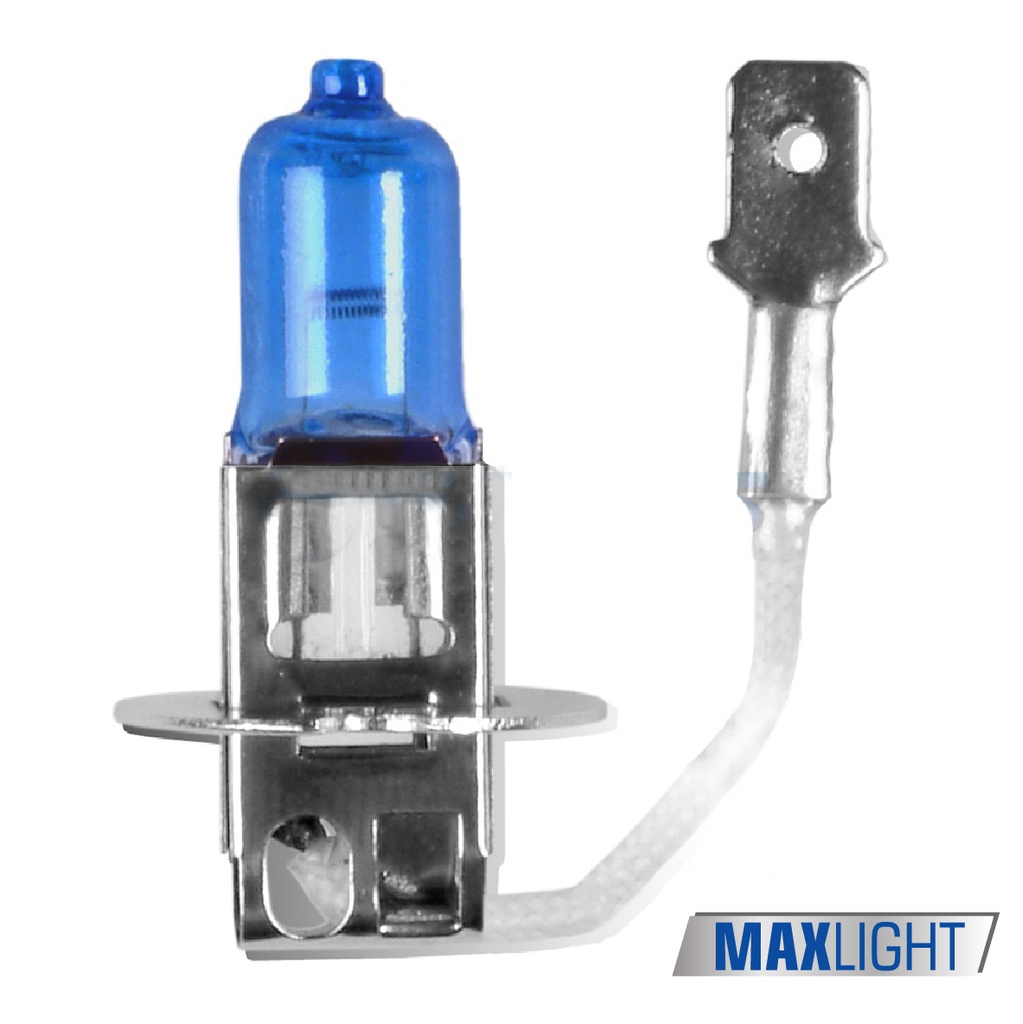 BOMBILLO HALOGENO H3 PK22S 12V 55W FARO MAXLIGHT 110% MAS LUZ 5000K PREMIUM CAJA X UNIDAD 64151CBA