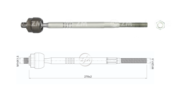 AXIAL DIRECCION CHEVROLET CORSA 1.3 1995-1998 (HIDRAULICO) (MACHO) (ROSCA CABEZA 14 MM+ROSCA DE VASTAGO 12 MM)