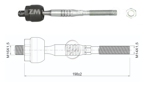 TERMINAL AXIAL FORD EXPLORER 95 03 FORD 150 98 02 RANGER 98 07 MAZDA B2300 L:198RC:M16-1 50RP:M14-1 50TP:119N.MTC86N.M