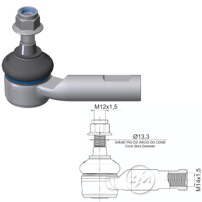 TERMINAL EXTERNA DIRECCION AUDI A1 A2 09-10 SEAT CORDOBA 01-02 SKODA FABIA 99-14 VOLKS FOX 02-03 GOL 08-09 M12-1 50 93MM 84N.M