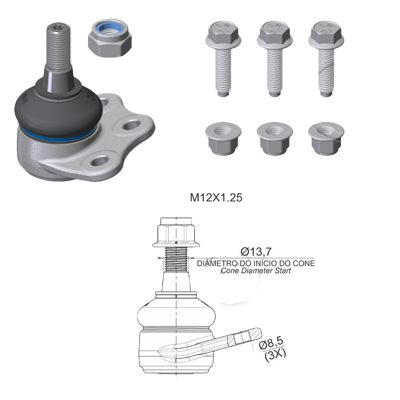 ROTULA INF FIAT DOBLO FIORINO GRAND SIENA MOBI PALIO SIENA STRADA UNO RP:M12-1 25 DM:Ø8 5 TP: 87N.M ETC:33N.M