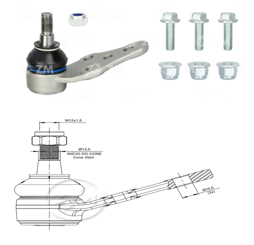 ROTULA INF DAEWOO CIELO 99 -SPERO LANOS DEL RP:M12-1.50 IC:Ø13.5C:1:16A:Ø10.5C:Ø13.5ICP:Ø13 5A:Ø10 5C0.046