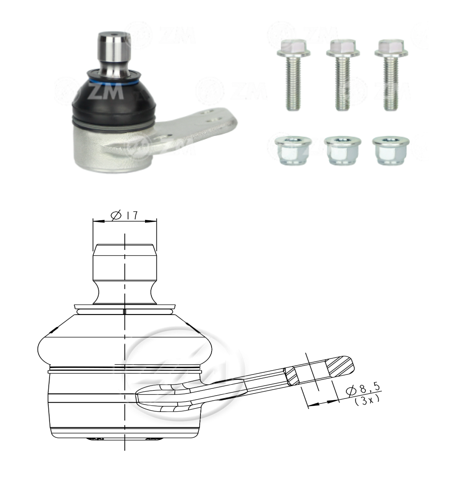 ROTULA INF DER FIAT IDEA 07-16 PALIO WEEKEND 09-20 STRADA 09-20 IC:Ø17 0 DM:Ø8 5 ETC:33N.M