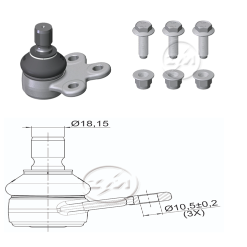 [51ZM-47023401] ROTULA INF CHEVROLET ONIX PRISMA SONIC TRACKER OPEL CAR:Ø18 2IC-PERNOØ18 2AGUJERO:Ø10 5