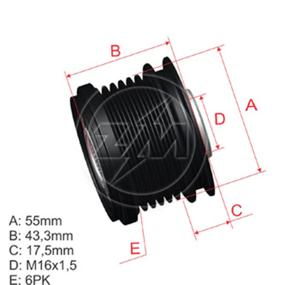 [5696.000.45] POLEA RUEDA LIBRE RENAULT DUSTER LOGAN SANDERO CLIO II KANGOO SCENIC I TWINGO 04 08 7700110616 7701477689 593610 16X6 5423-5467