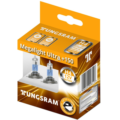 BOMBILLO HALOGENO H4 P43 12V 55/60W FARO MEGALIGHT ULTRA 150% PREMIUM DUOPACK CAJA 1987301136 64193NL-HCB 50440NXNU