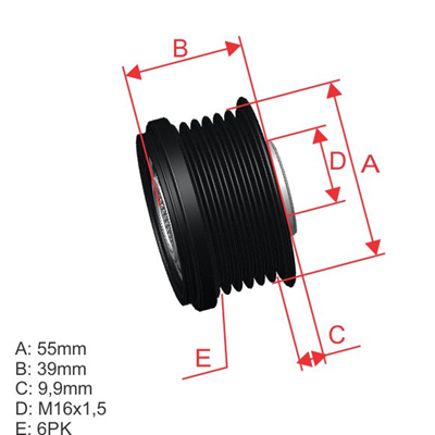 [5696.012.07] POLEA RUEDA LIBRE HYUNDAI IX35 SANTAFE 2.0 TUCSON 2.0 KIA SORENTO 2.0 SPORTAGE 2.0 6X16 373222F000 96.012.07 5593