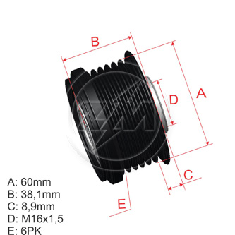 [5696.012.18] POLEA RUEDA LIBRE KIA IX35 SONATA KIA CARENS SPORTAGE 6X16 2655545 588094 3732125201