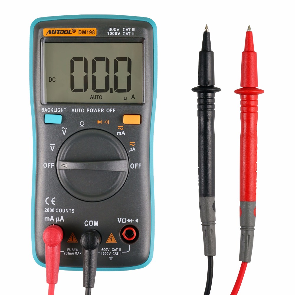 MULTIMETRO DIGITAL DM198 PORTATIL (AC/DC, AMPERAJE, RESISTENCIA, CONTINUIDAD) MOTOCICLETA