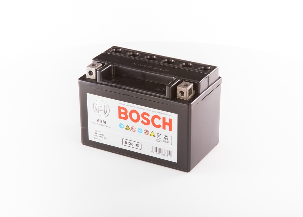 BATERIA BOSCH MOTOCICLETA M6/AGM 8 Ah - 120 CCA CAJA 9-BS (120;9-BS;IZ) L 150 AN 87 AL 105 CM