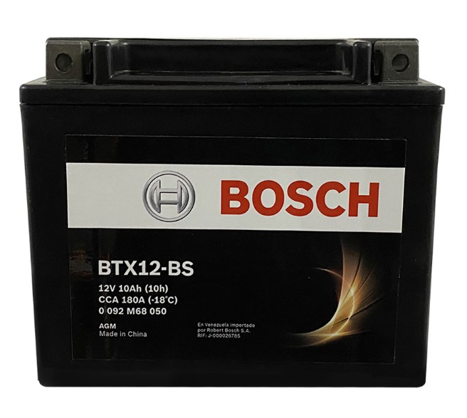 [BT0092M68050] BATERÍA BTX12-BS SUZUKI(DL650 VSTROM) KAWASAKI(ER6N, VERSYS650) YAMAHA(TDM900) 12V/10AH/CCA 180A M6/AGM 150*87*130MM MOTOCICLETA 