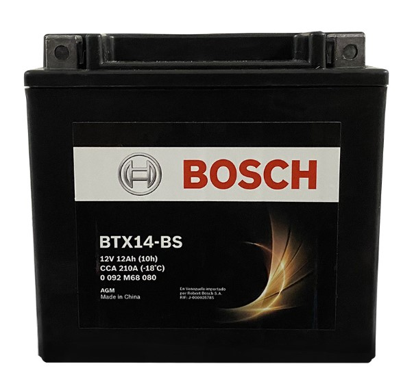 [BT0092M68080] BATERÍA BTX14-BS BMW(F800GS) KTM(990 ADVENTUR) SUZUKI(DL 1000 V-STROM) 12V/12AH/CCA 210A M6/AGM 150*87*145MM MOTOCICLETA