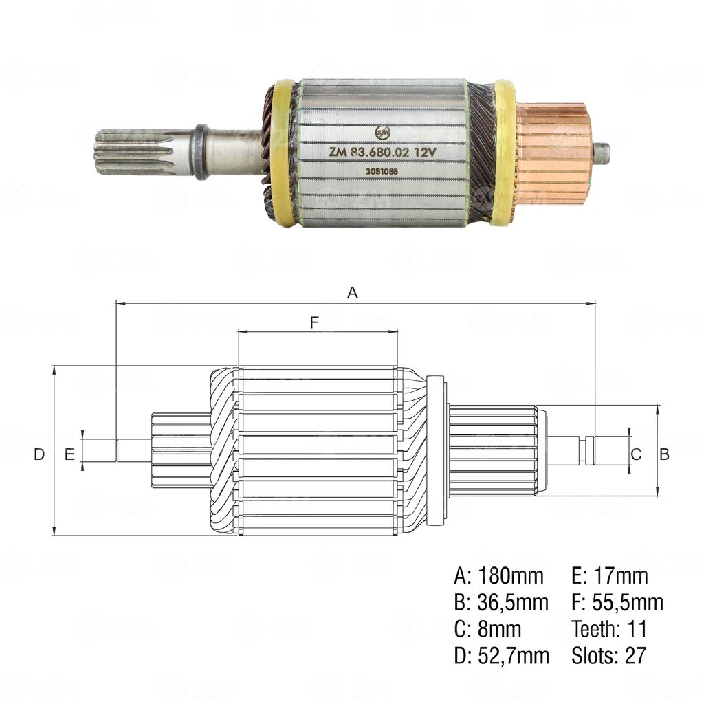 [438368002] INDUCIDO ARRANQUE NISSAN MT3000 TD27 CHEVROLET NKR TIPO HITACHI RELACIONADO 2.3KW 12V 11ESTRIAS