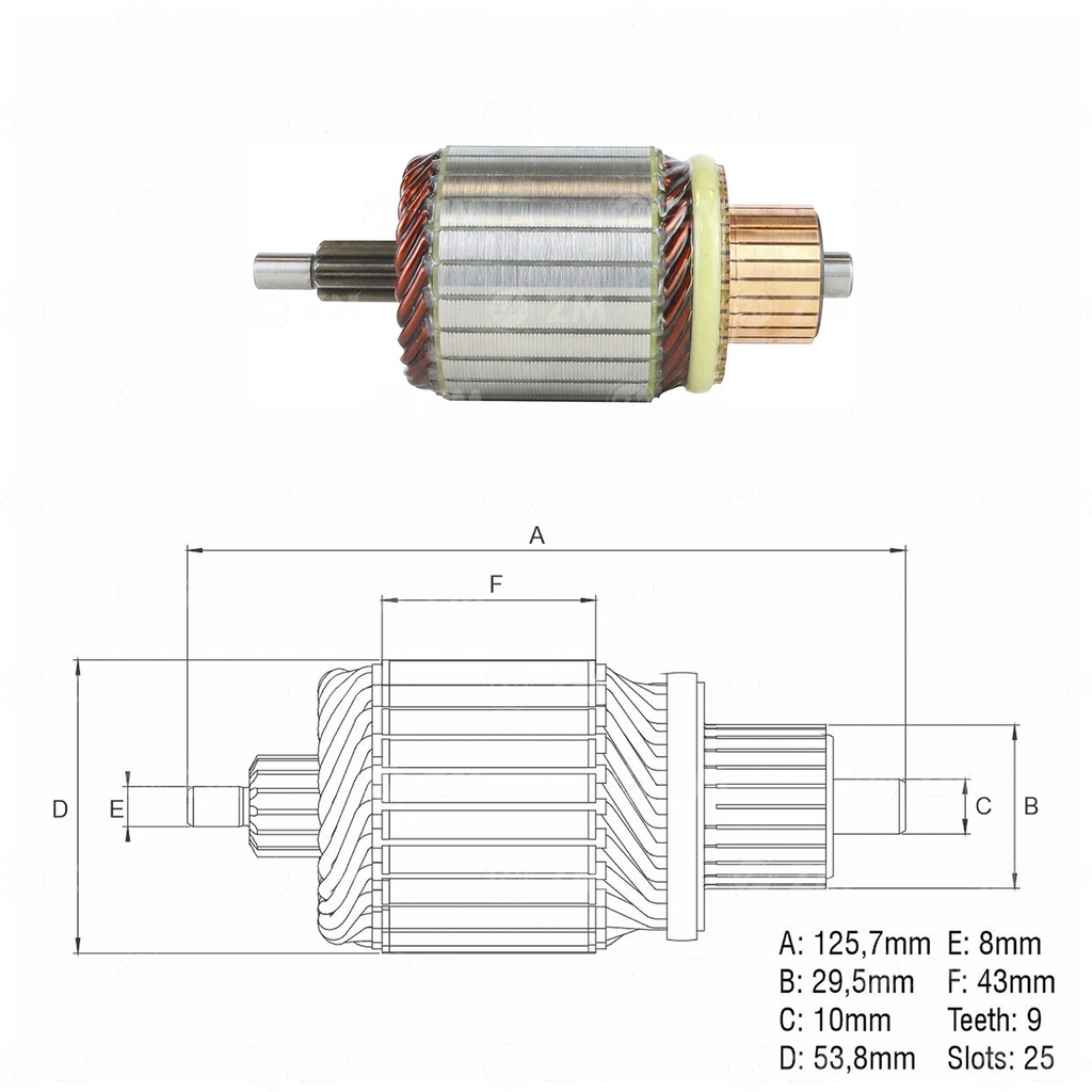 INDUCIDO ARRANQUE SANTA FE  12V 126MM 9 ESTRIAS