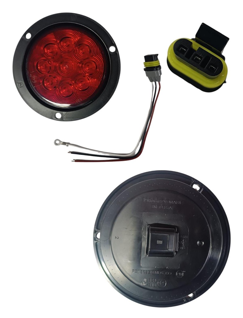 LUZ LED REDONDA 4″ 12-24V ROJA STOP 9 DIODOS MONTAJE CON BRIDA Y CONECTOR AMP INLCUIDO