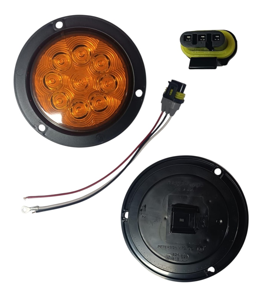 LUZ LED REDONDA 4″ 12-24V AMARILLA DIRECCIONAL 9 DIODOS MONTAJE CON BRIDA Y CONECTOR AMP INLCUIDO
