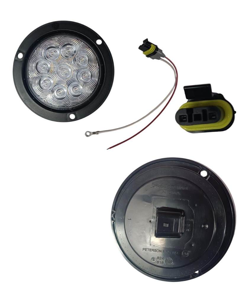 [PT-818KC-9] ﻿LUZ LED REDONDA 4″ 12-24V BLANCA REVERSA 9 DIODOS MONTAJE CON BRIDA Y CONECTOR AMP INLCUIDO﻿