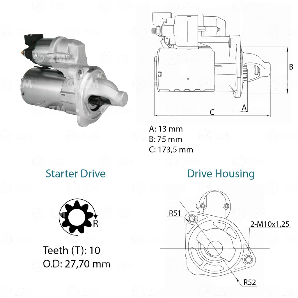 [52ZM 8026102] ARRANQUE PICANTO MORNING HYUNDAI I10 ATOS T10 0.9KW 12V