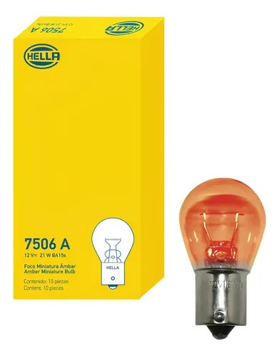[98211656721] BOMBILLO INCANDESCENTE 7506A PY21W BA15S 12V S8 AMBAR X UNIDAD EMPAQUE CAJA X 10