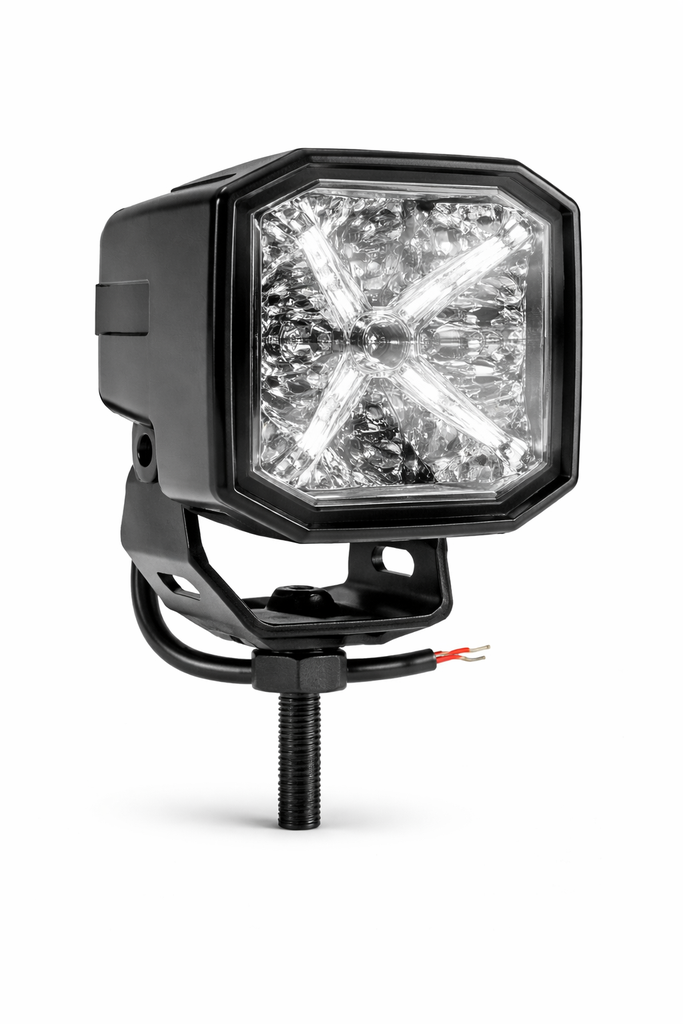 [98358233511] EXPLORADORA X1 UND LED 4.3" MOTO 12-24V 3000LM LUZ HIBRIDA (CORTO + LARGO) BLANCO/AMBAR CONECTOR DEUTSCH INCLUYE CUBIERTA AMBAR LUZ DE CURVA