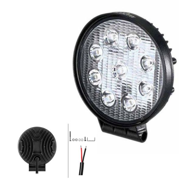 EXPLORADORA DE TRABAJO LED HVF 4" RD REDONDO - CABLE EXTREMOS ABIERTOS CORTO ALCANCE 12V / 24V 27W 1000LM TAMAÑO 112MM X 110MM / 4.4" X 4.33" 5700K IP67 X UND