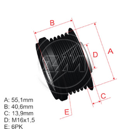 [5696.000.35] POLEA RUEDA LIBRE NISSAN QASHQAI TIIDA RENAULT LOGAN DUSTER SCENIC II TWINGO SYMBOL 6X16 VKM03608 238733 333136 5575