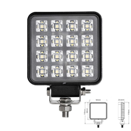 [28GL504] EXPLORADORA LED CUADRADA 1200LUMENS 90MM ALTO 110MM X 29.80MM PROFUNDIDAD 9-32V 16X1W