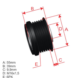 [5696.012.07] POLEA RUEDA LIBRE HIUNDAI IX35 SANTAFE 2.0 TUCSON 2.0 KIA SORENTO 2.0 SPORTAGE 2.0 6X16 373222F000 96.012.07 5593
