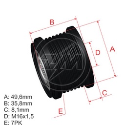 [5696.000.42] POLEA RUEDA LIBRE MAZDA 2 2.3 MAZDA 6 1.8 NISSAN INTERSTAR RENAULT CAPTUR 13 GRAND SCENIC TRAFIC 7X16 7701062985 F00M1407 238734