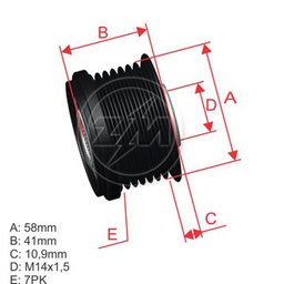 [5696.005.23] POLEA RUEDA LIBRE TOYOTA COROLLA 2.0 PRADO LEXUS RAV 4 III YARIS 1.3 7X14 274150L050 2741526010 2741530010 330527