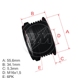 [5696.000.38] POLEA RUEDA LIBRE CHEVROLET CAPTIVA MERCEDES BENZ MB 108 D V230 SSANGYONG KORANDO REXTON 16X6 6041500160 6041500560 VKM03824 5375