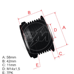 [5696.005.08] POLEA RUEDA LIBRE TOYOTA HILUX FORTUNER HILUX LAND CRUISER VIGO TAHOMA 14X7 274150L010 0210401020 5567